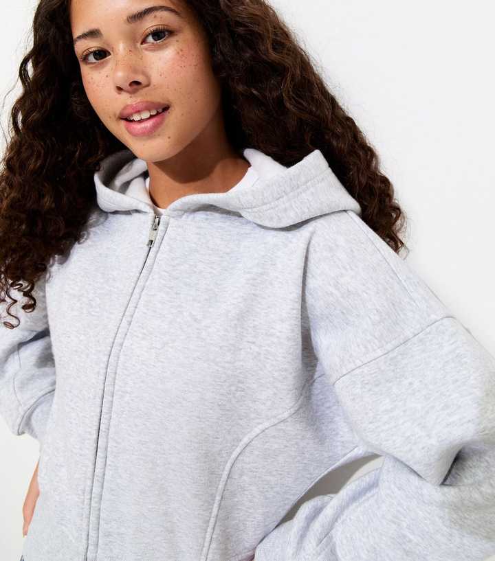 Girls Light Grey Cotton Rich Zip Through Hoodie