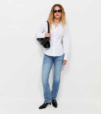Off White Cotton Poplin Corset Waist Plain Shirt