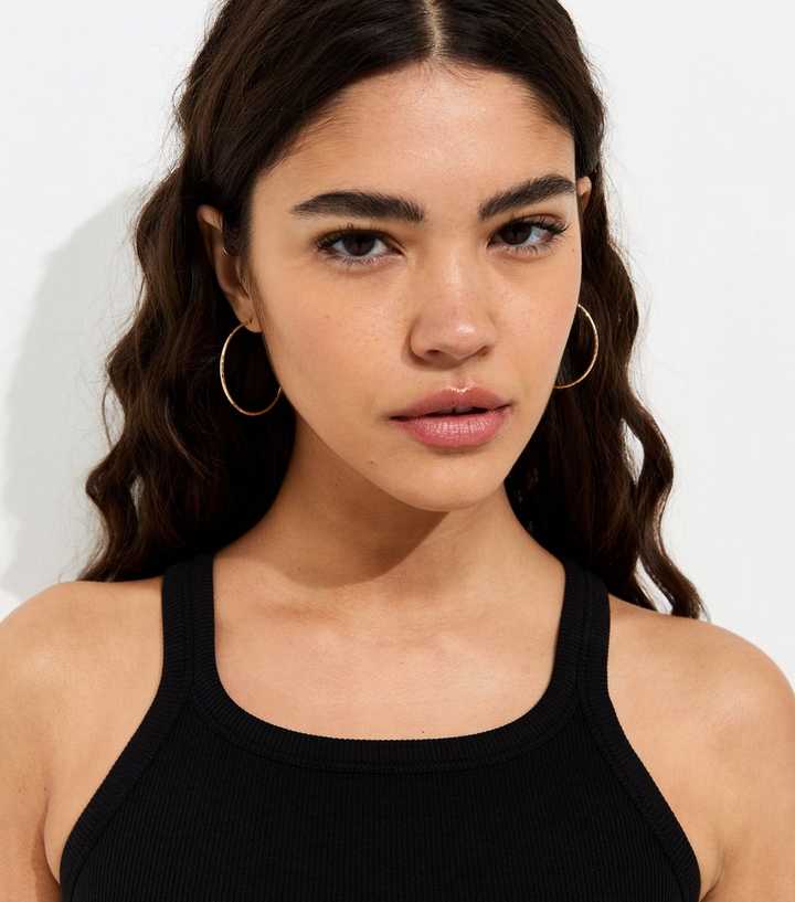Black Cotton Rich Ribbed Skinny Racer Neck Vest Top