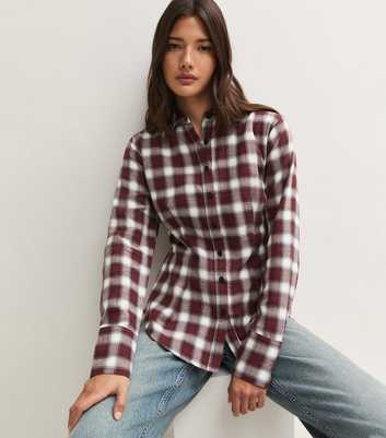 Black Cotton Checked Fitted Waist Long Sleeve Shirt