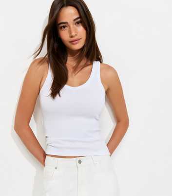 White Cotton Rich V Neck Slim Wide Strap Vest Top