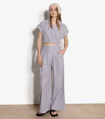 Apricot Blue Seersucker Stripe Pleated Trousers