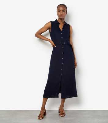 Apricot Navy Sleeveless Midi Shirt Dress