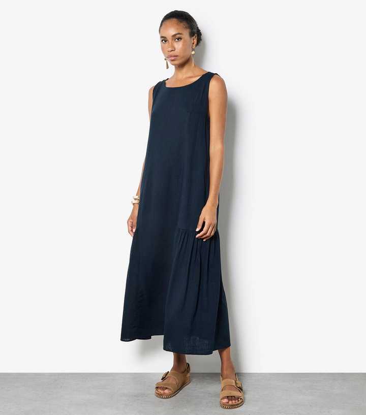 strapless open back dress Blue Multi Pleated Chiffon Floral Color Block Midi Trapeze Dress