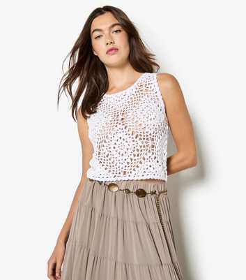 Apricot White Diamond Hand Knit Crochet Crop Top