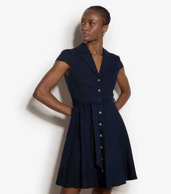 Apricot Navy Collared Mini Shirt Dress
