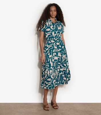 Apricot Teal Grecian Geo Print Midi Dress