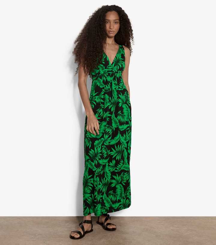 Apricot Black Tropical Pattern Maxi Dress