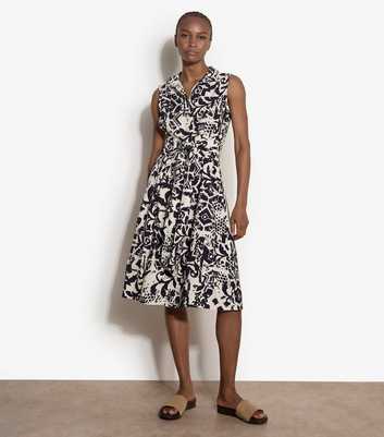 Apricot Navy Tile Print Tie Front Shirt Dress