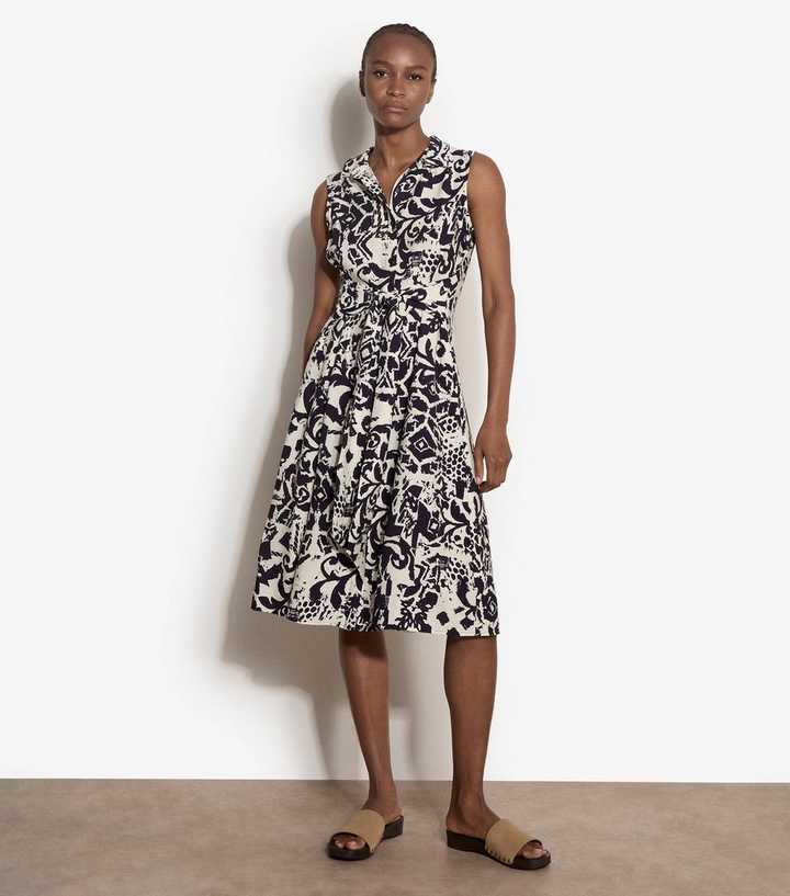 Apricot Navy Tile Print Tie Front Shirt Dress