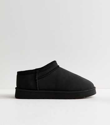 Black Faux Suede Low Top Sherpa Lined Slipper Boots