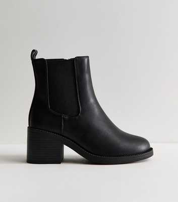 Wide Fit Black Faux Leather Heeled Chelsea Boots