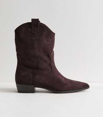 Dark Burgundy Faux Suede Western Style Boots