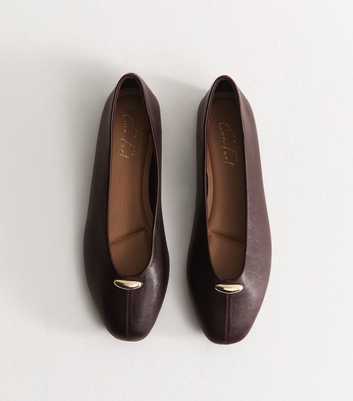 Dark Burgundy Faux Leather Metallic Charm High Vamp Ballerina Flats