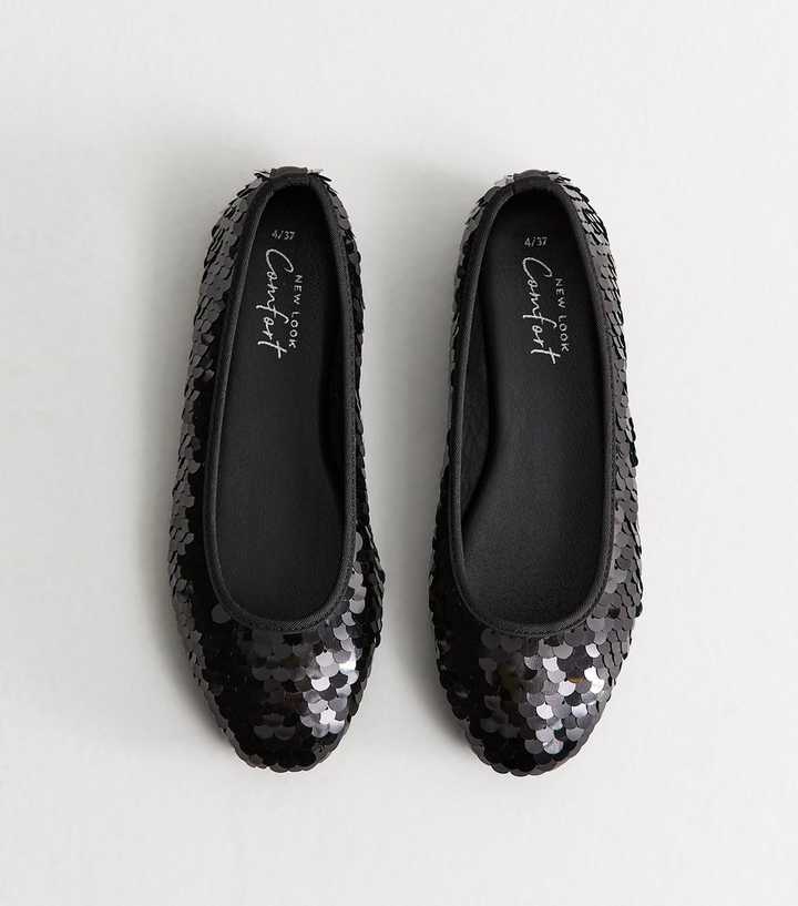 Black Layered Sequin Ballet Pumps