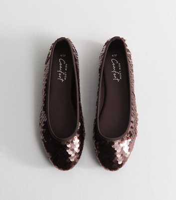 Dark Brown Sequin Embellished Ballet Flats
