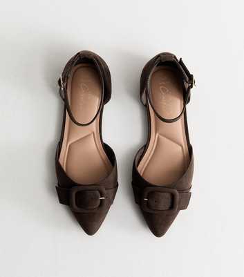 Wide Fit Dark Brown Faux Suede Pointed Mary Jane Pumps
