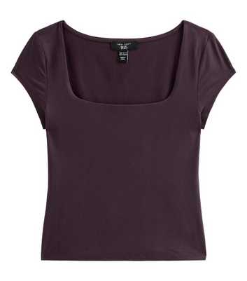 Girls Dark Purple Square Neck Cap Sleeve T-Shirt