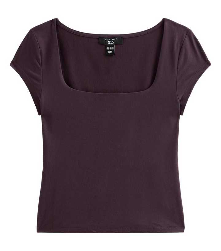 Girls Dark Purple Square Neck Cap Sleeve T-Shirt