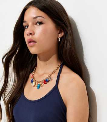 Girls Navy Soft Touch Halter Neck Top
