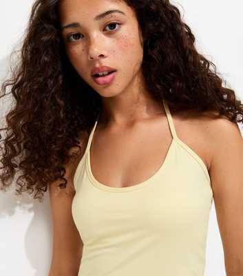 Girls Light Yellow Soft Touch Halter Neck Top