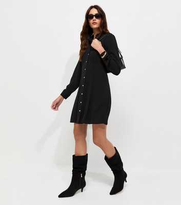 Black Long Sleeve Mini Shirt Dress