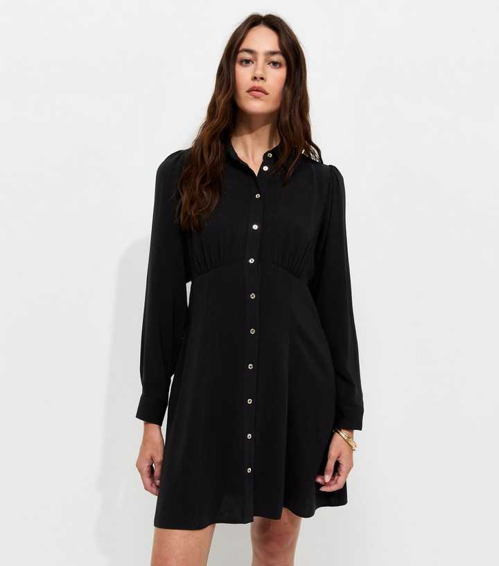 Black Long Sleeve Mini Shirt Dress