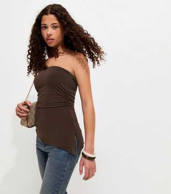 Girls Dark Mesh Asymmetric Hem Bandeau Top