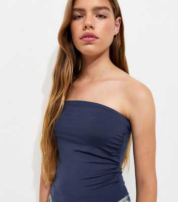 Girls Navy Ruched Sides Bandeau Top