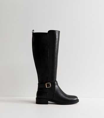 Wide Fit Black Faux Leather 31 Stretch Riding Boots