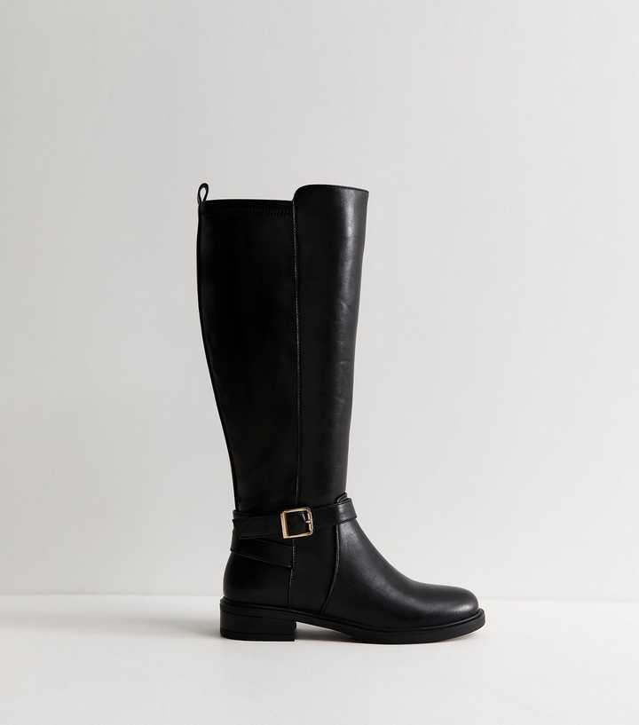 Wide Fit Black Faux Leather 31 Stretch Riding Boots