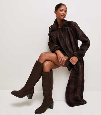 Dark Brown Faux Suede Block Heel Boots