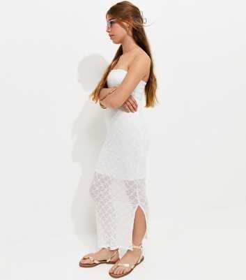 Girls White Lace Sheer Panel Maxi Dress