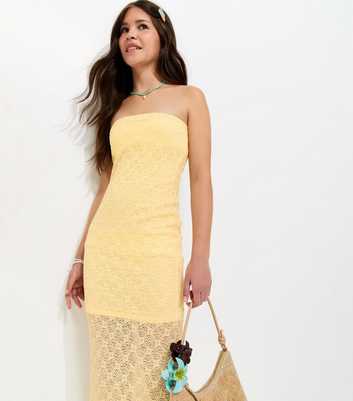 Girls Yellow Lace Sheer Panel Maxi Dress