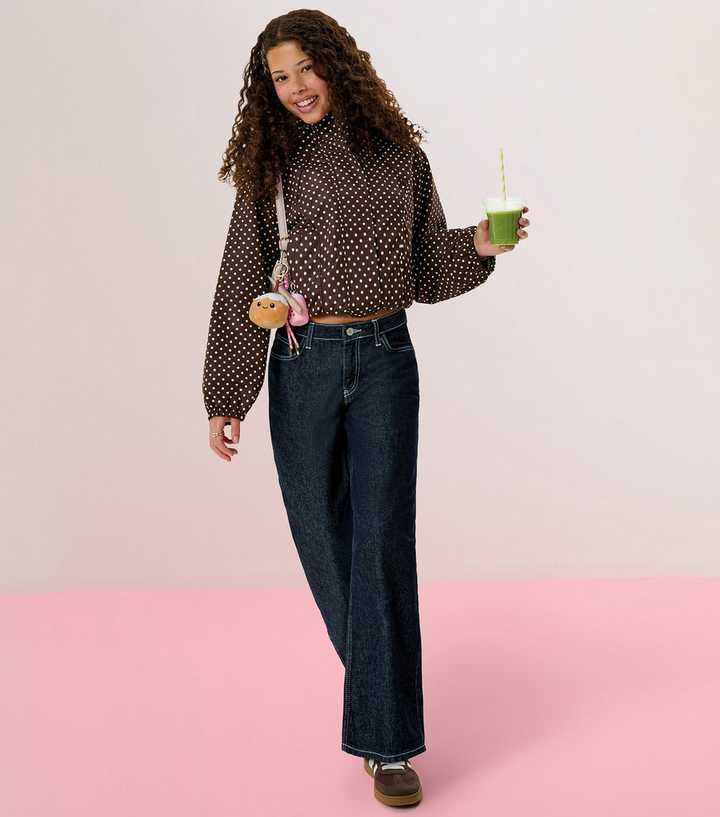 Girls Navy Slouchy Low Rise Wide Leg Jeans
