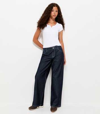 Girls Navy Slouchy Low Rise Wide Leg Jeans