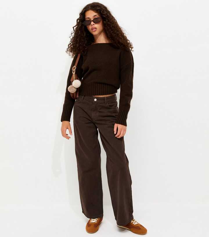 Girls Dark Brown Cotton Low Rise Slouchy Jeans