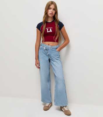 Girls Blue Victoria Asymmetric Waist Slouchy Wide Leg Jeans