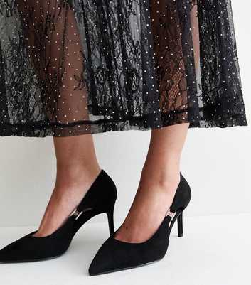 Extra Wide Fit Black Cut Out Diamante Court Stiletto Heels