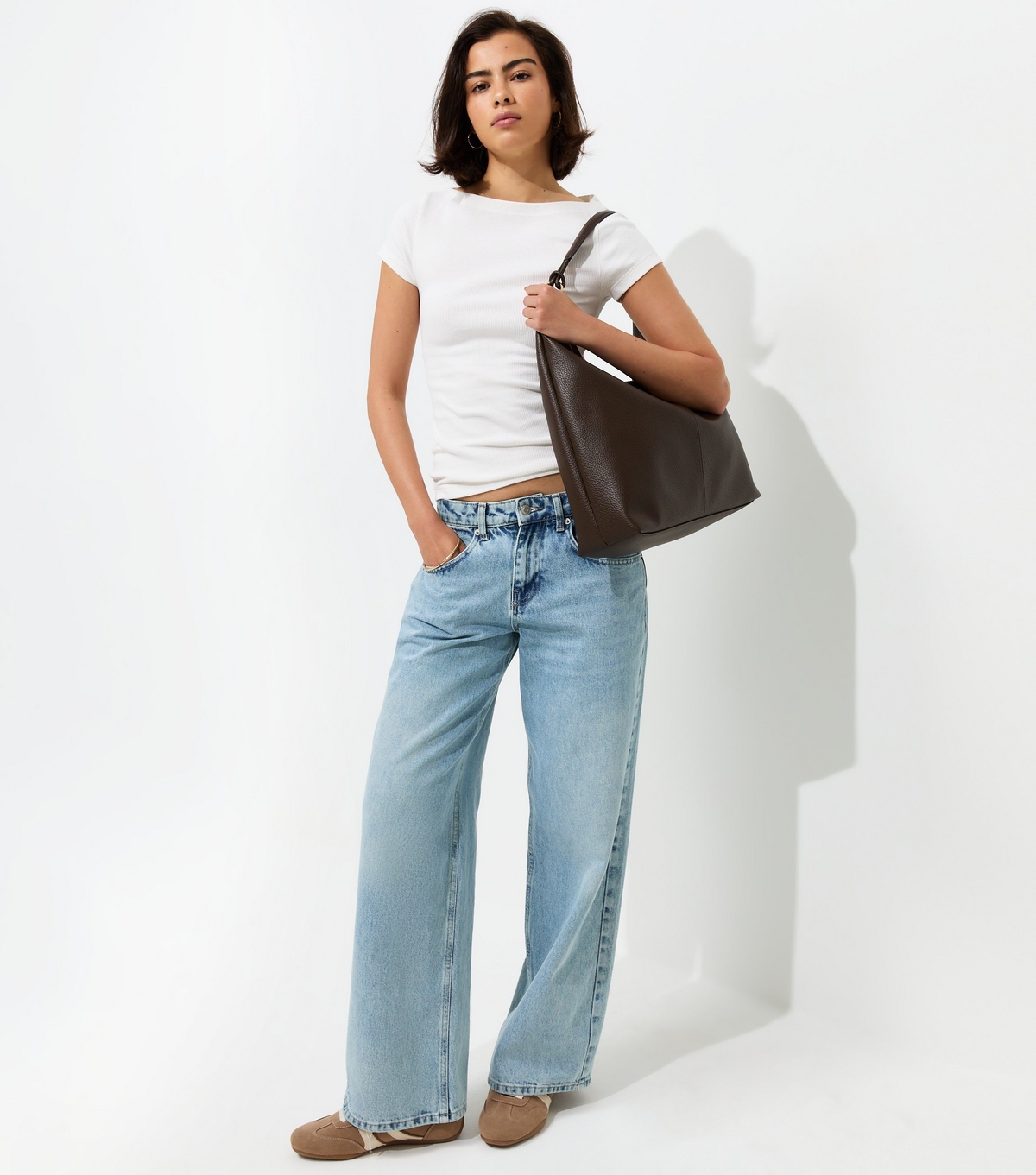 Women's Off White Cotton Rich Slash Neck T-Shirt New Look