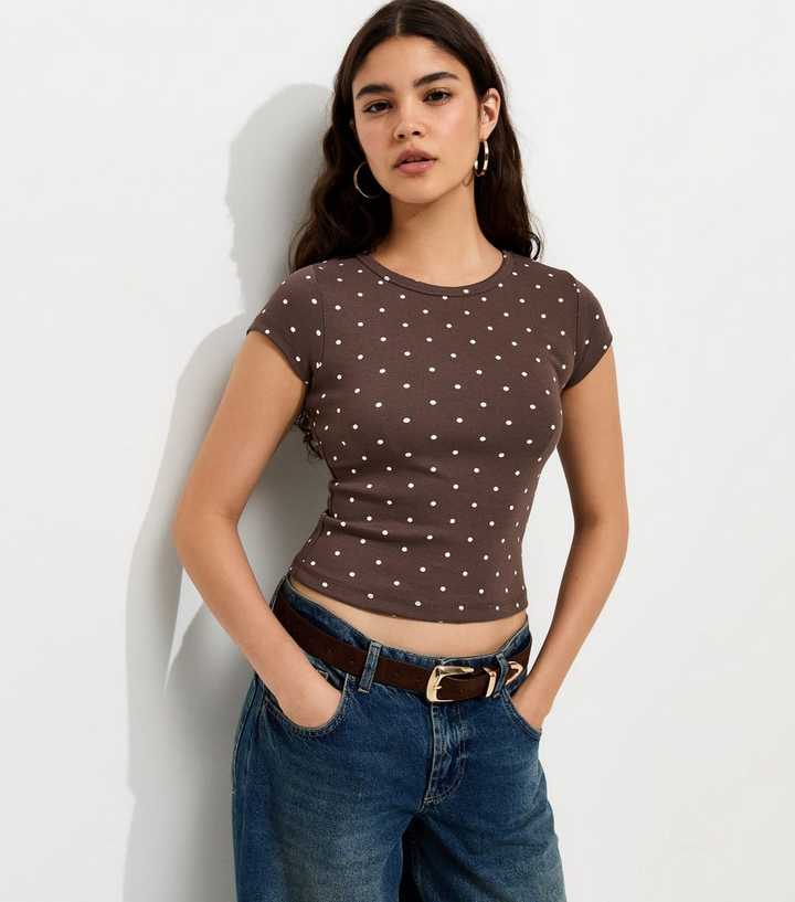 Brown Cotton Rich Spot Print Baby Tee T-Shirt