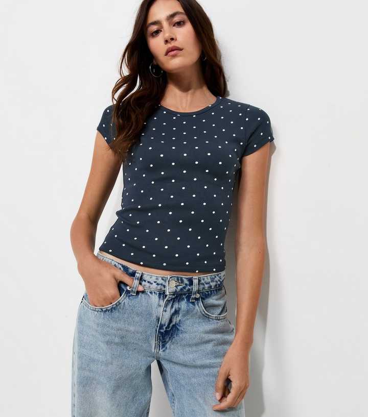 Navy Cotton Rich Spot Print Baby Tee T-Shirt