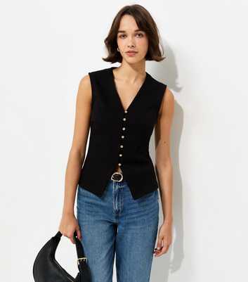Black Cotton Rich Ponte V-Neck Waistcoat