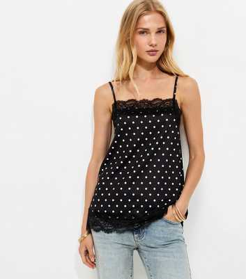 Black Polka Dot Lace Trim Cami Top