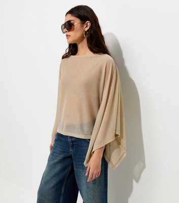 Gold Sparkle Long Flared Sleeve Cape Top
