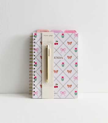 Cream Cherry Bow Print Agenda Diary