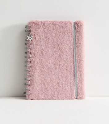 Light Pink Faux Fur Notebook with Snowflake Charm