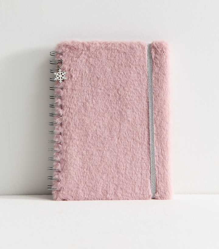 Light Pink Faux Fur Notebook with Snowflake Charm