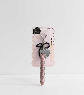 Pink Metal Lip Gloss Holder Keyring, Mirror and Lip Gloss