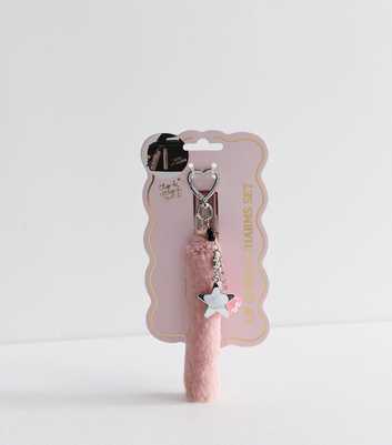 Pink Faux Fur Lip Gloss Holder Keyring and Lipgloss